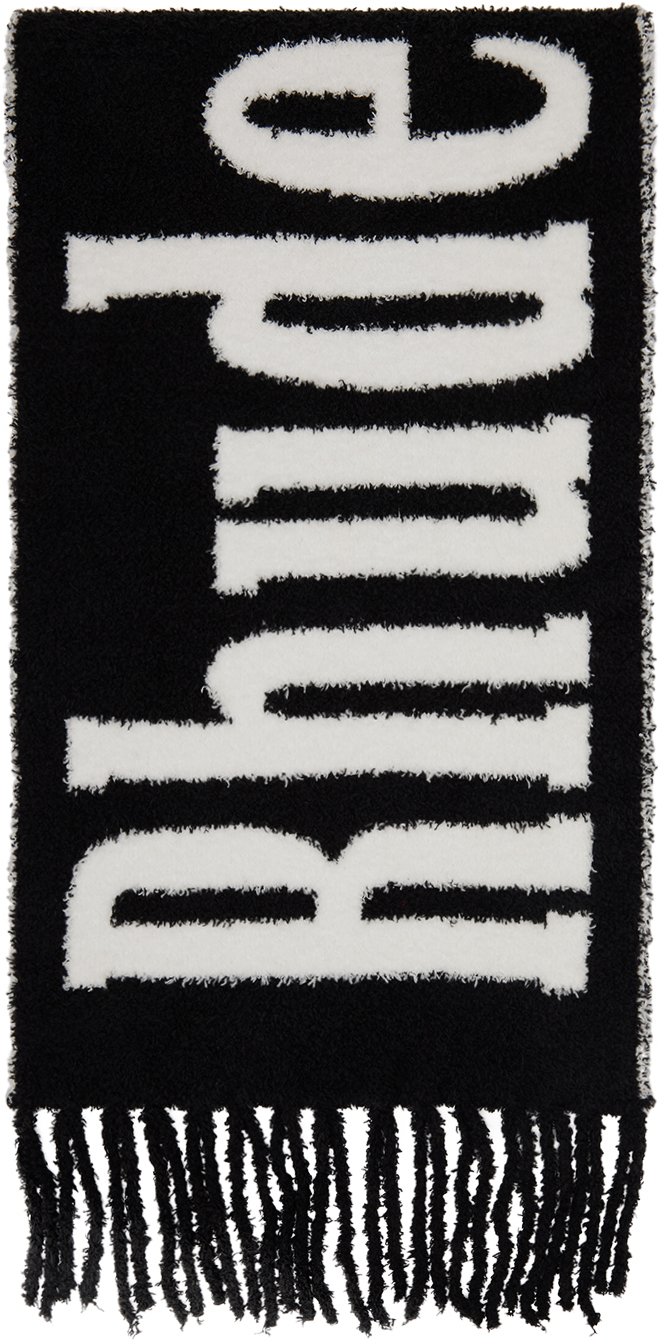 Rhude Black & White Fluffy Logo Scarf