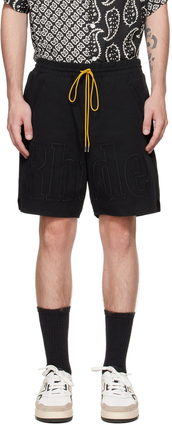 Rhude Black Embroidered Shorts SSENSE