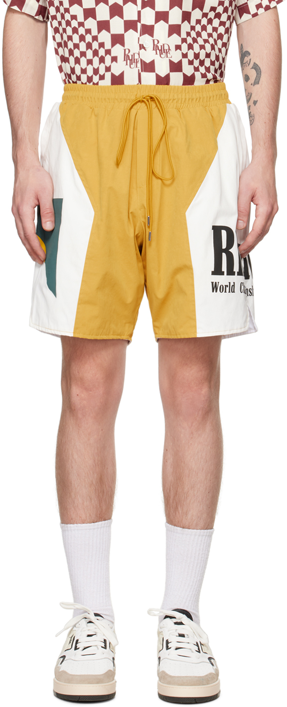 Rhude Yellow & White Paneled Shorts