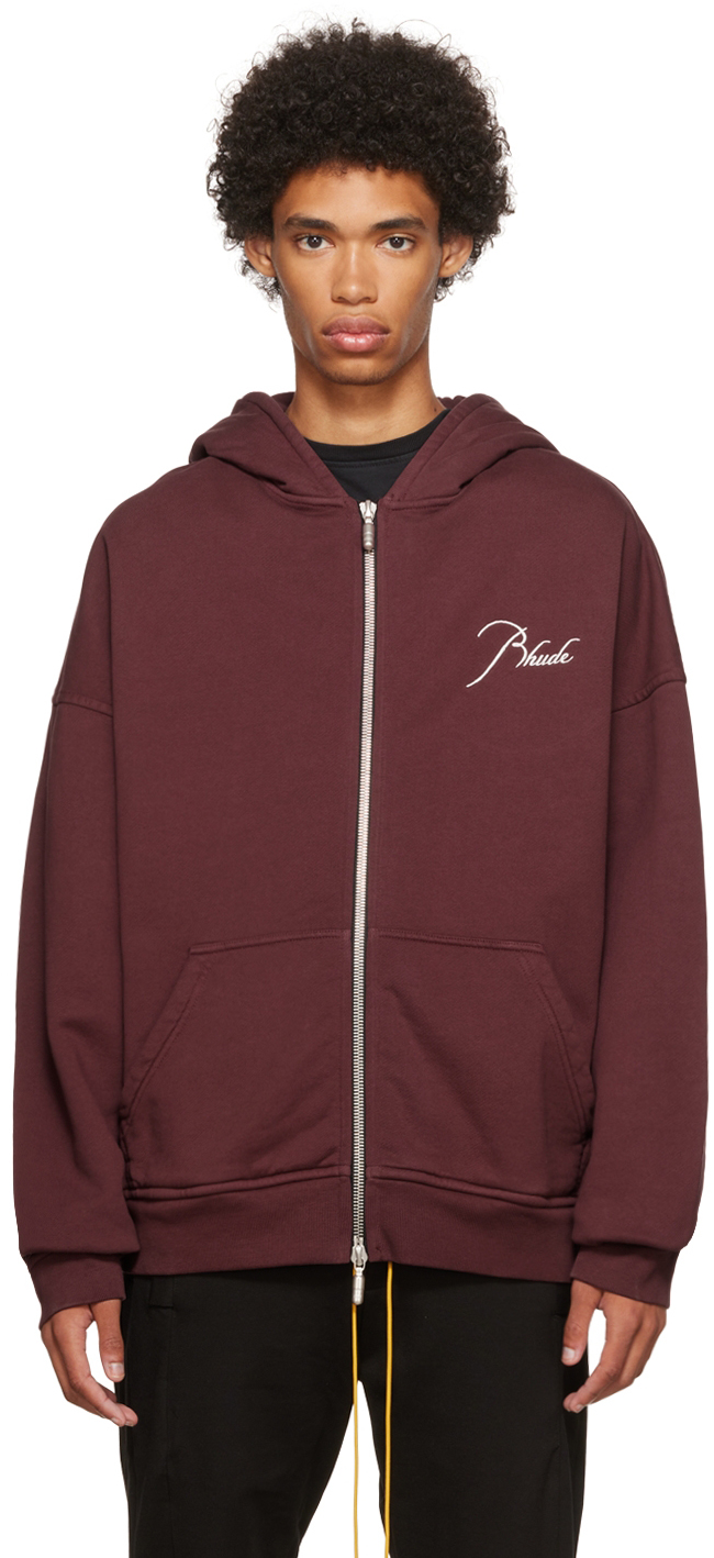Rhude Burgundy Zip-Up Hoodie