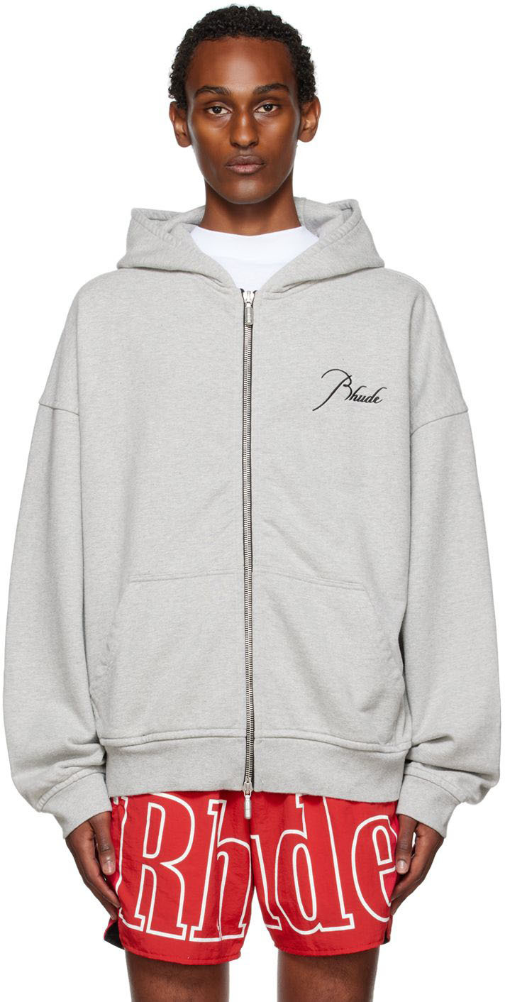Rhude Gray Embroidered Hoodie