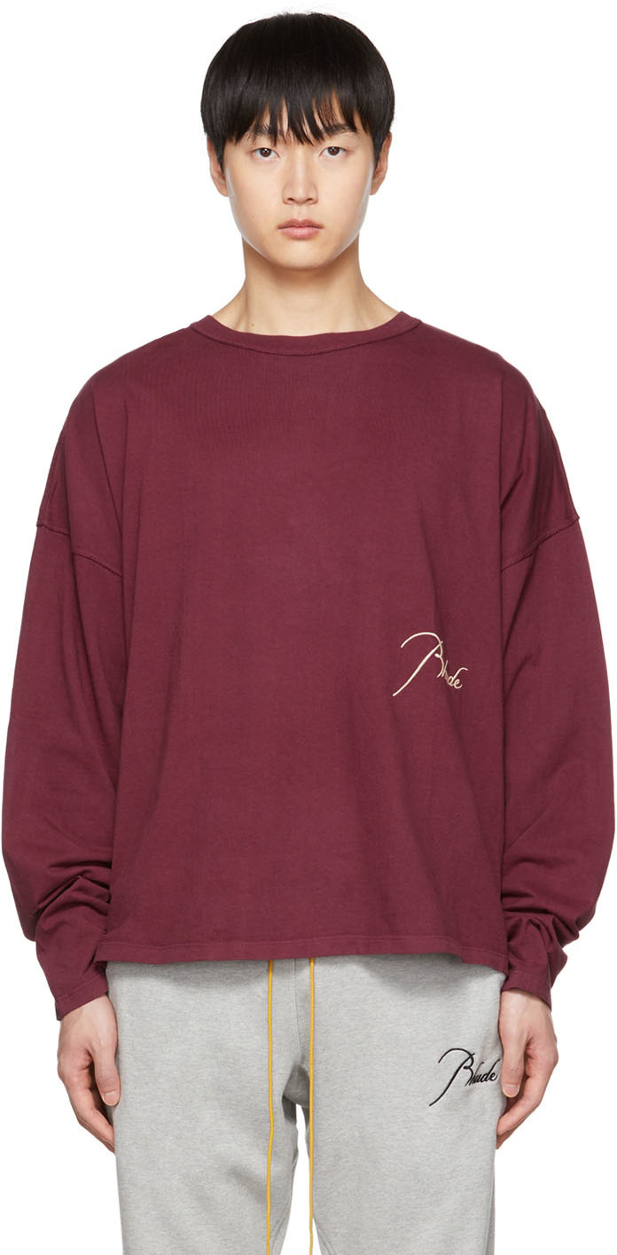 Rhude Burgundy Reverse Long Sleeve T-Shirt