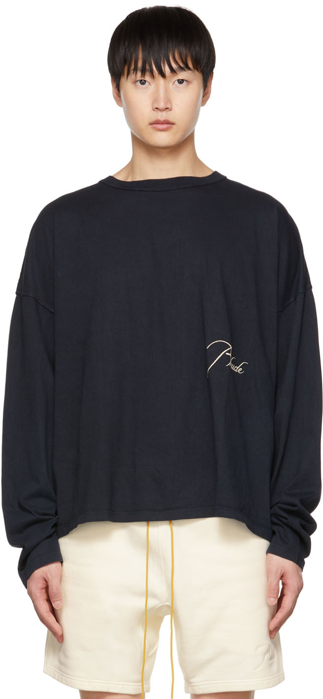 Rhude SSENSE Exclusive Black Reverse Long Sleeve T-Shirt