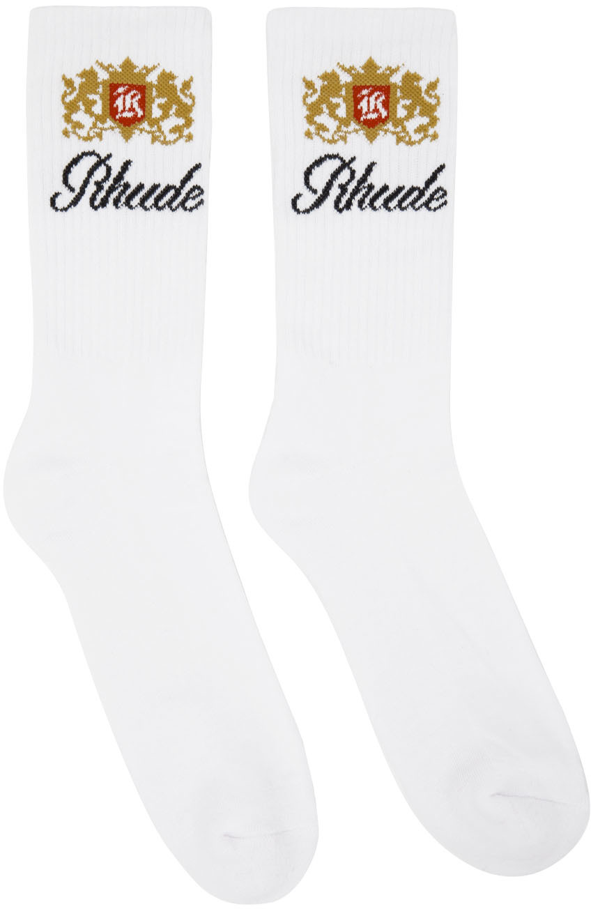Rhude White Crest Logo Socks