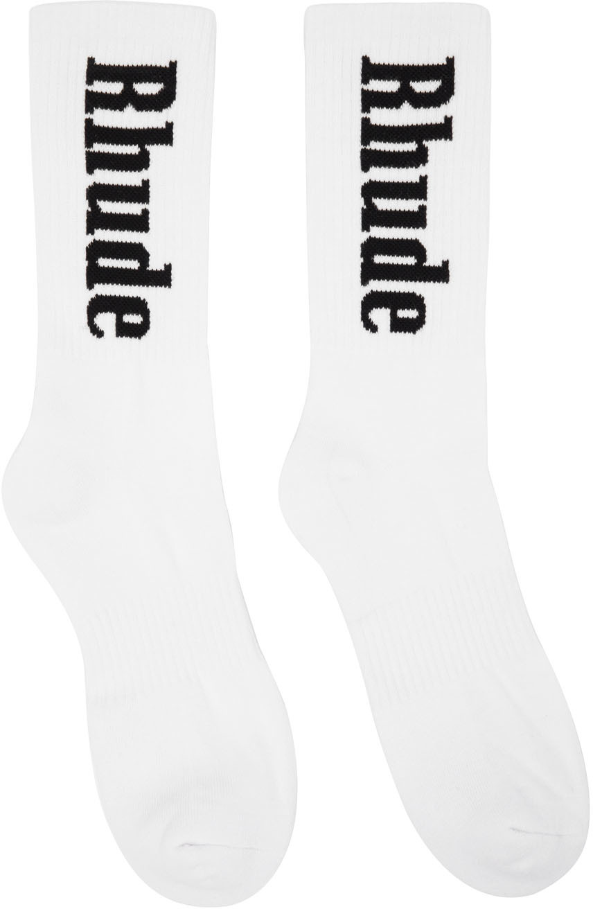 Rhude White & Black Vertical Logo Socks