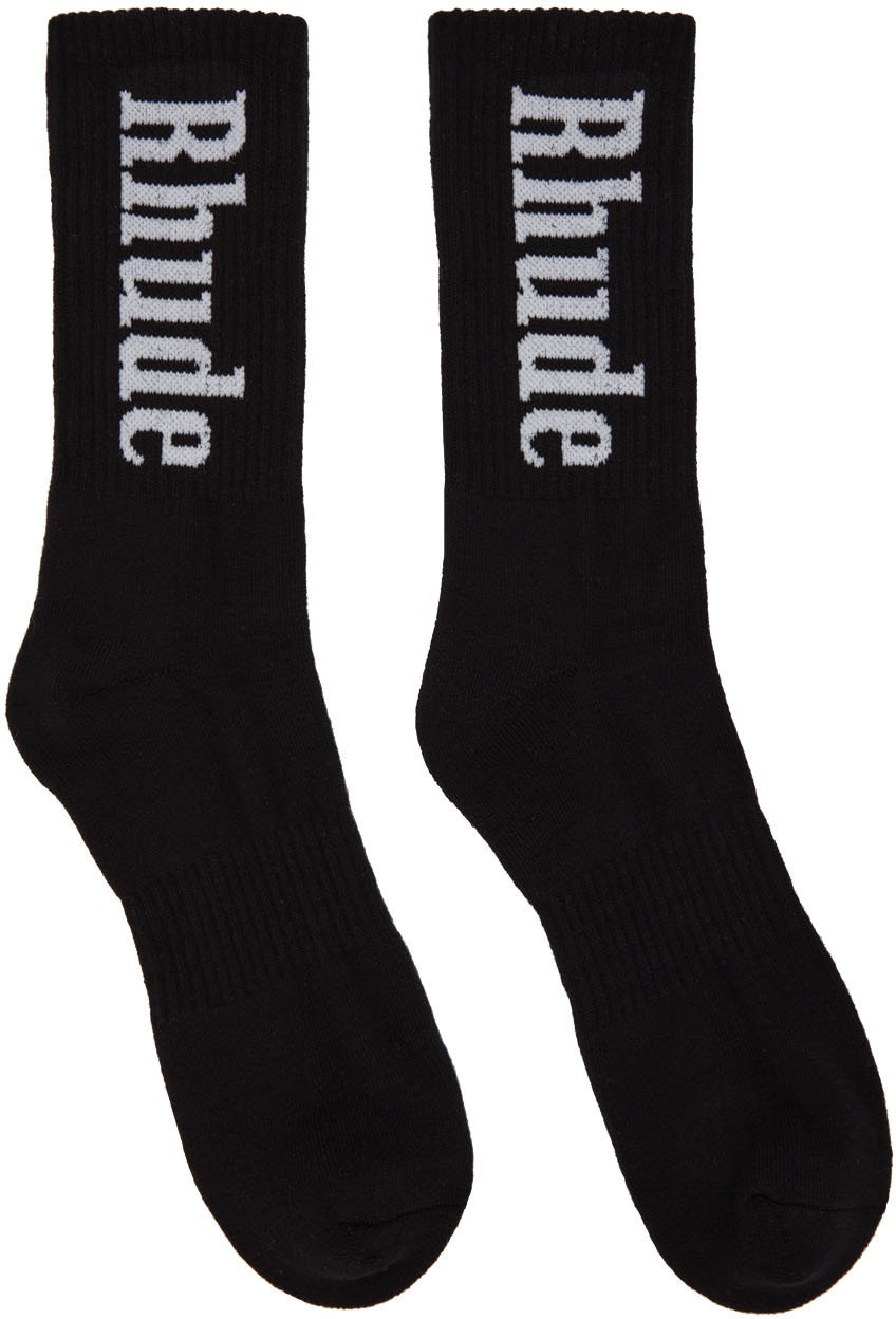 Rhude Black & White Vertical Logo Socks