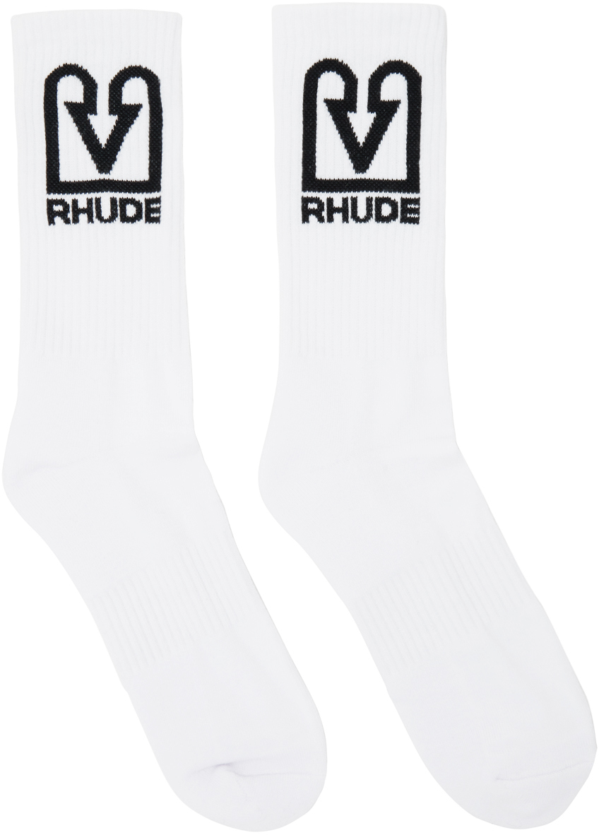 Rhude White & Black Bank Logo Socks