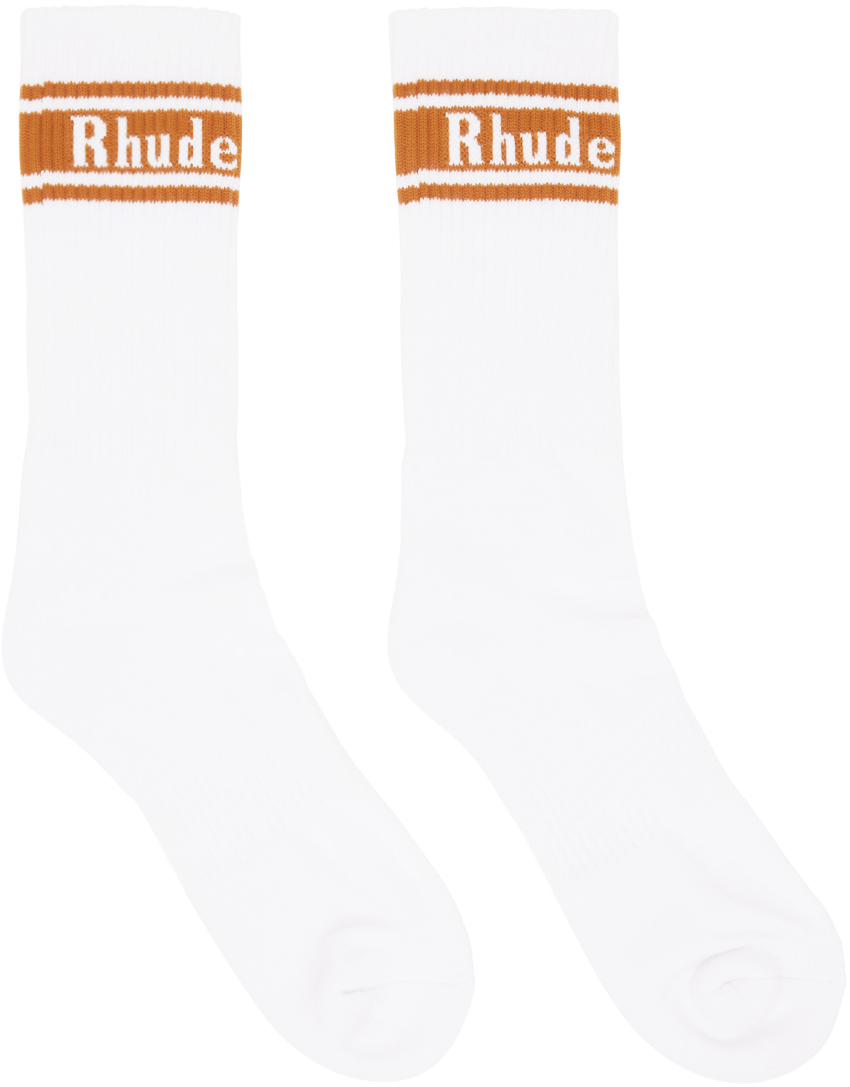 Rhude White Stripe Logo Socks