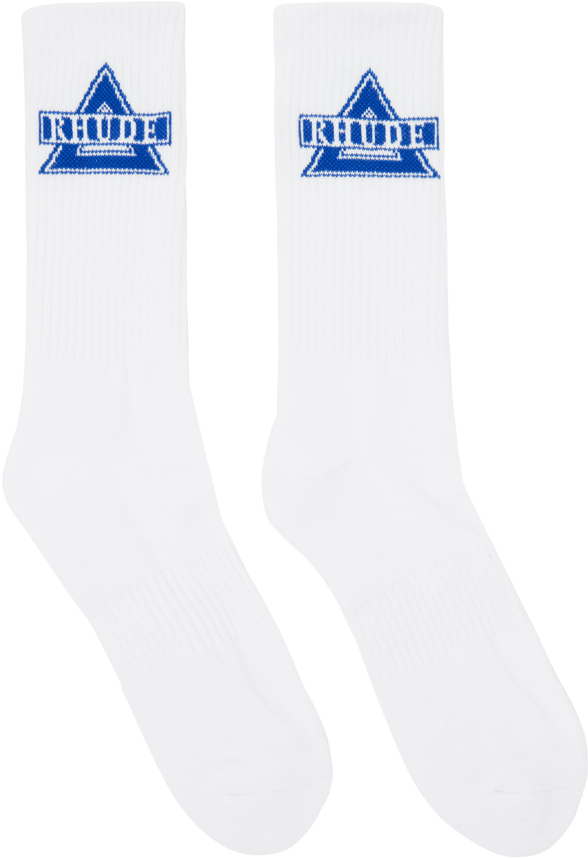 Rhude White & Blue Triangle Logo Socks