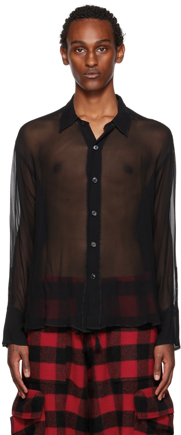 Black Semi-Sheer Shirt by Greg Lauren on Sale