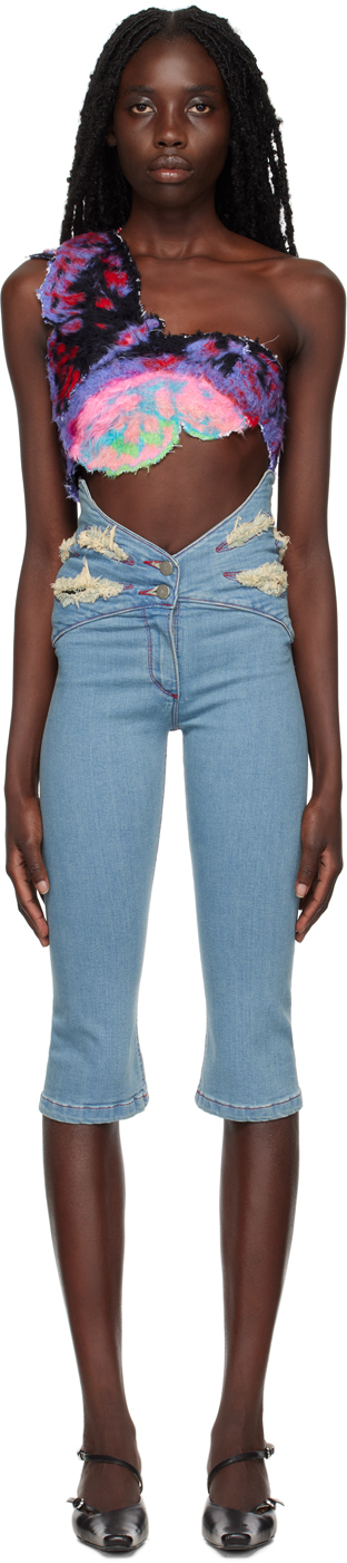 Blue Butterfly Waistband Capri Jeans