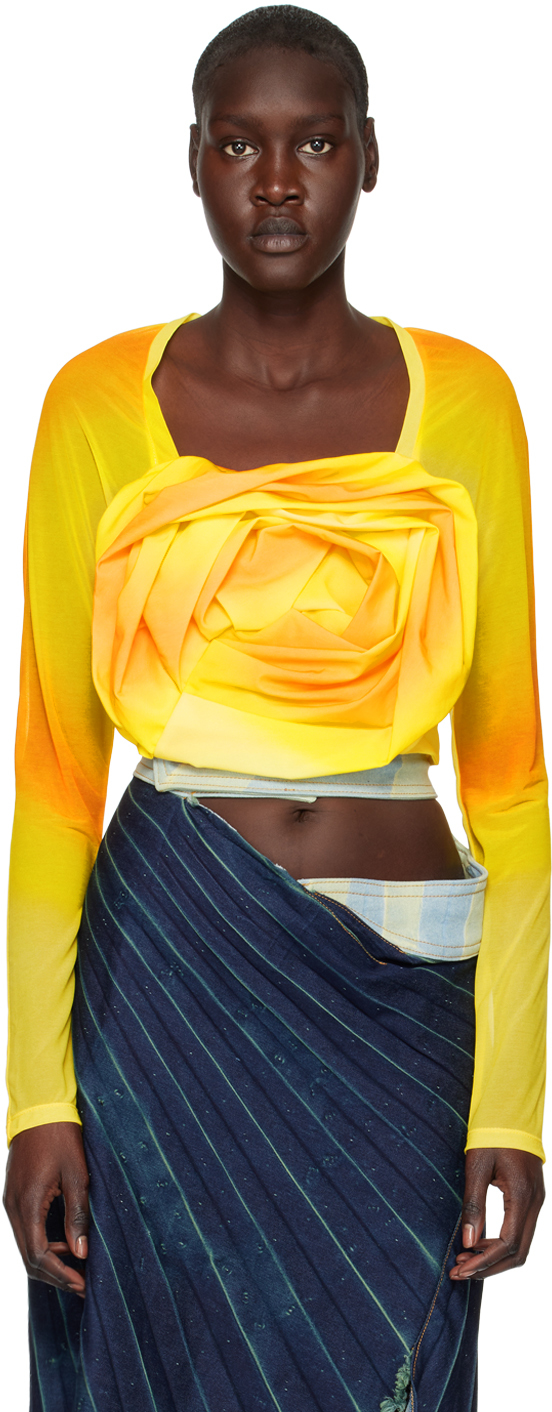 Masha Popova Gathered-detail Long-sleeve Top In Yellow