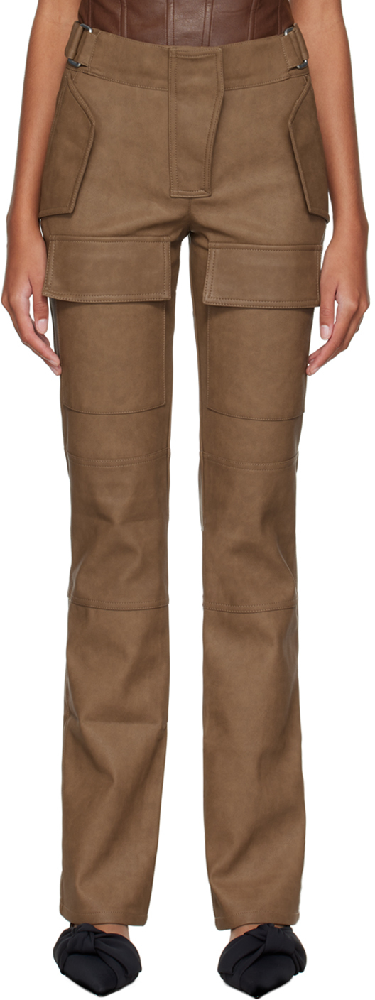 Tan Moto Faux-Leather Trousers