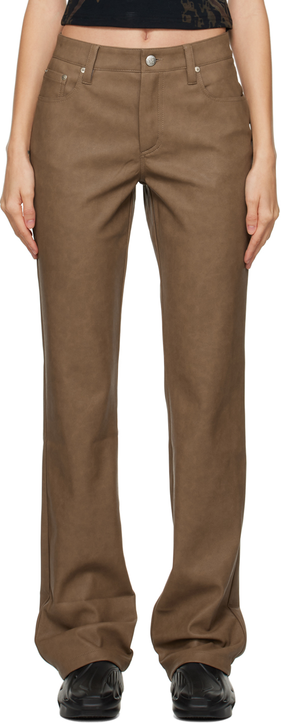 Ssense Femme Vêtements Pantalons & Jeans Pantalons Pantalons en cuir Pantalon semi-évasé brun en cuir 