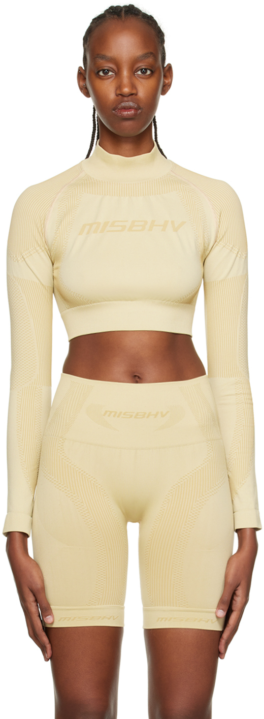 Beige Cropped Long Sleeve Sport Top