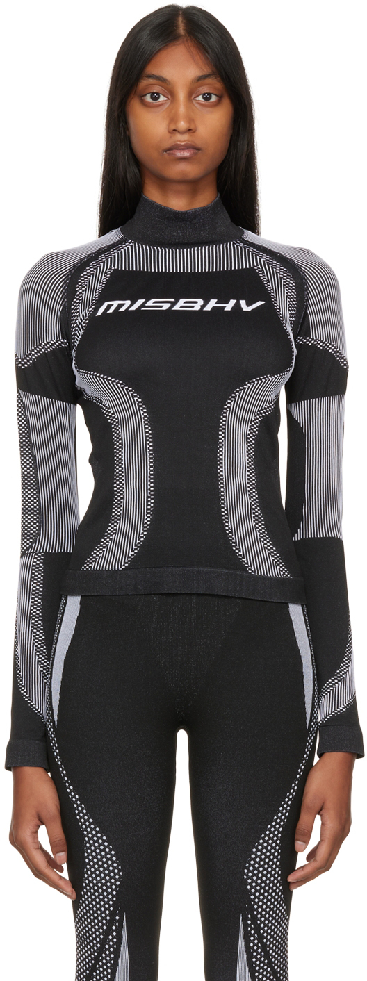 Black Jacquard Long Sleeve Sport Top by MISBHV on Sale