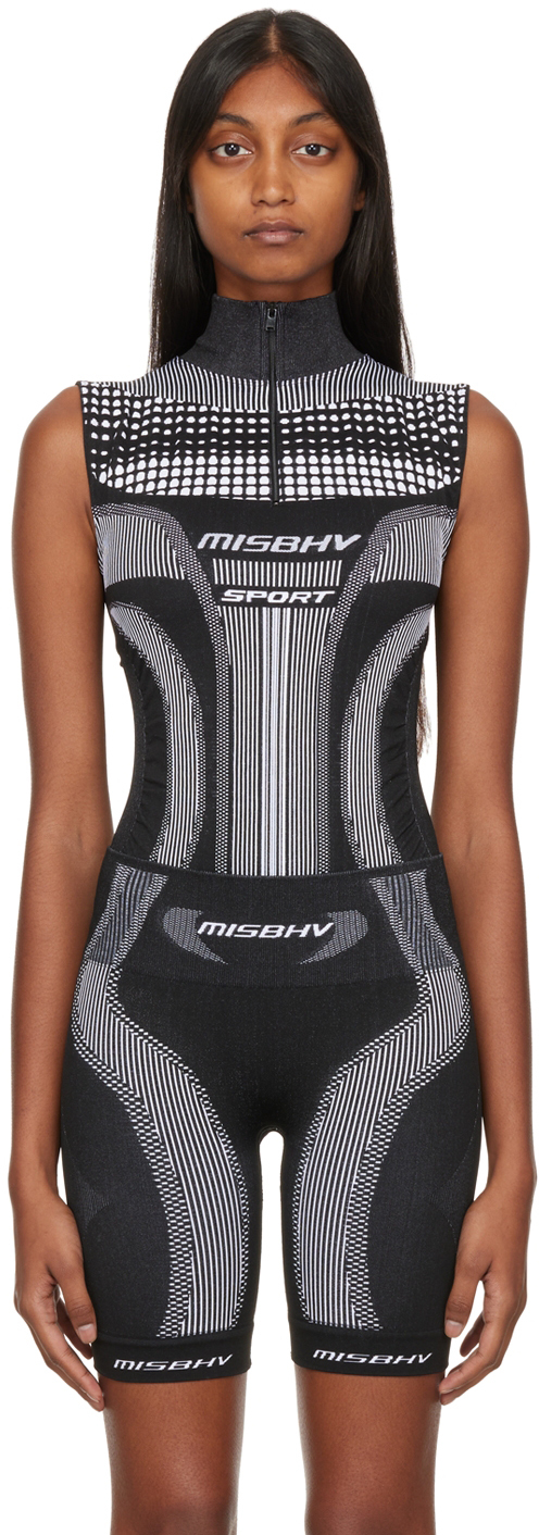 Black Zip-Up Bodysuit by MISBHV on Sale