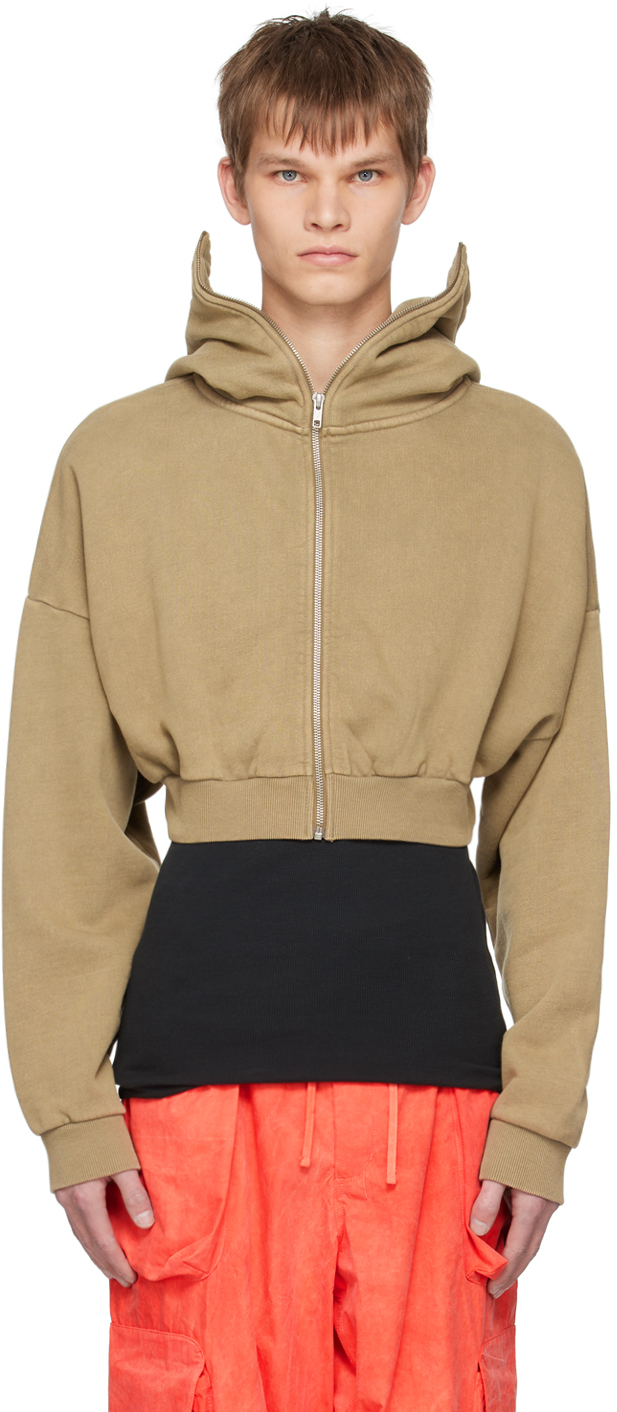 Entire Studios Khaki Cropped Hoodie In Cork | ModeSens