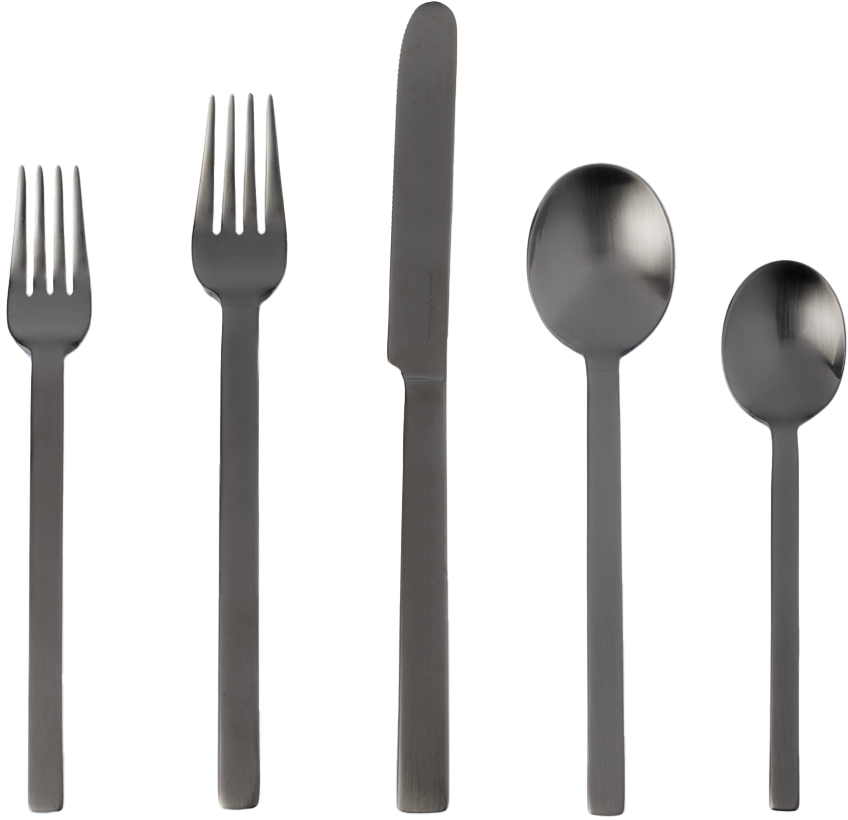 Mepra Black Stile Cutlery Set, 5 Pcs In Ice Oro Nero
