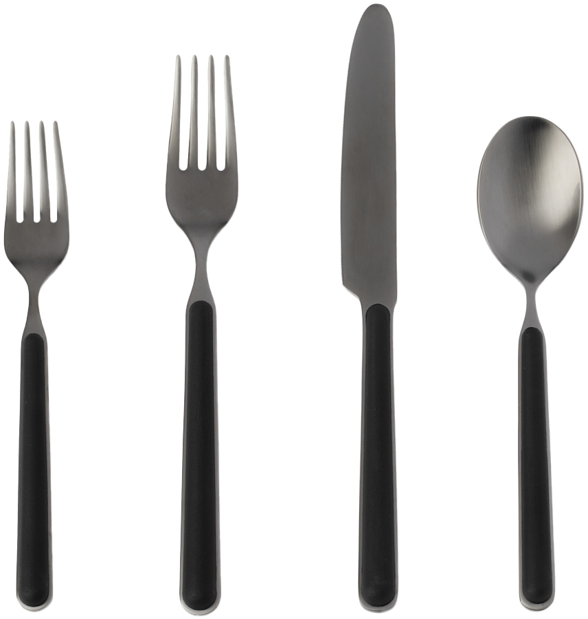 Mepra Ssense Exclusive Silver & Black Fantasia Cutlery Set, 5 Pcs In Ice Oro Nero + Black