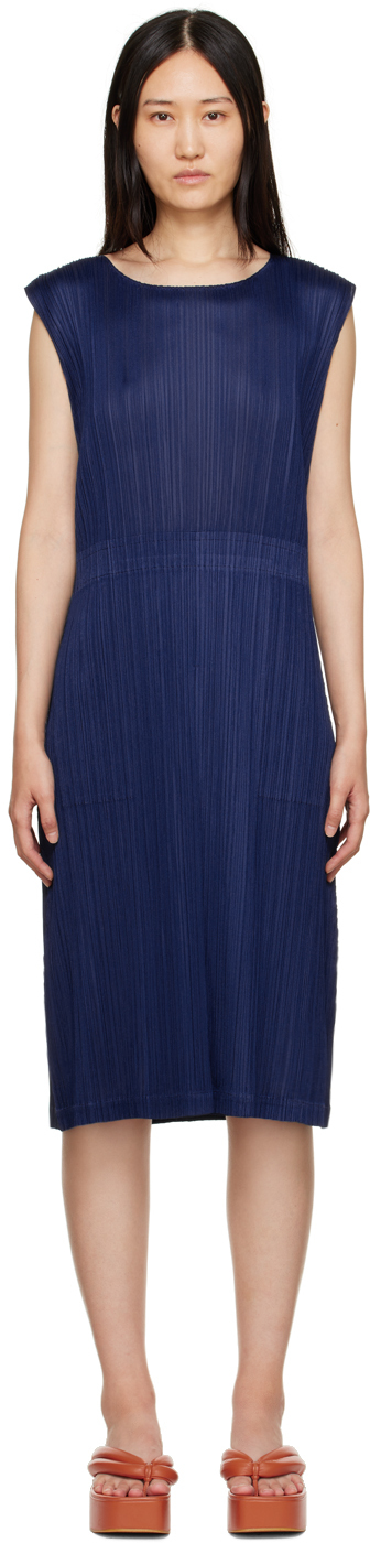 Pleats Please Issey Miyake Blue Monthly Colors September Midi Dress
