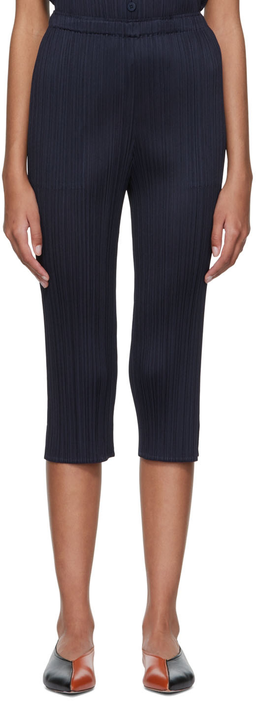 Pleats Please Issey Miyake Navy Polyester Trousers