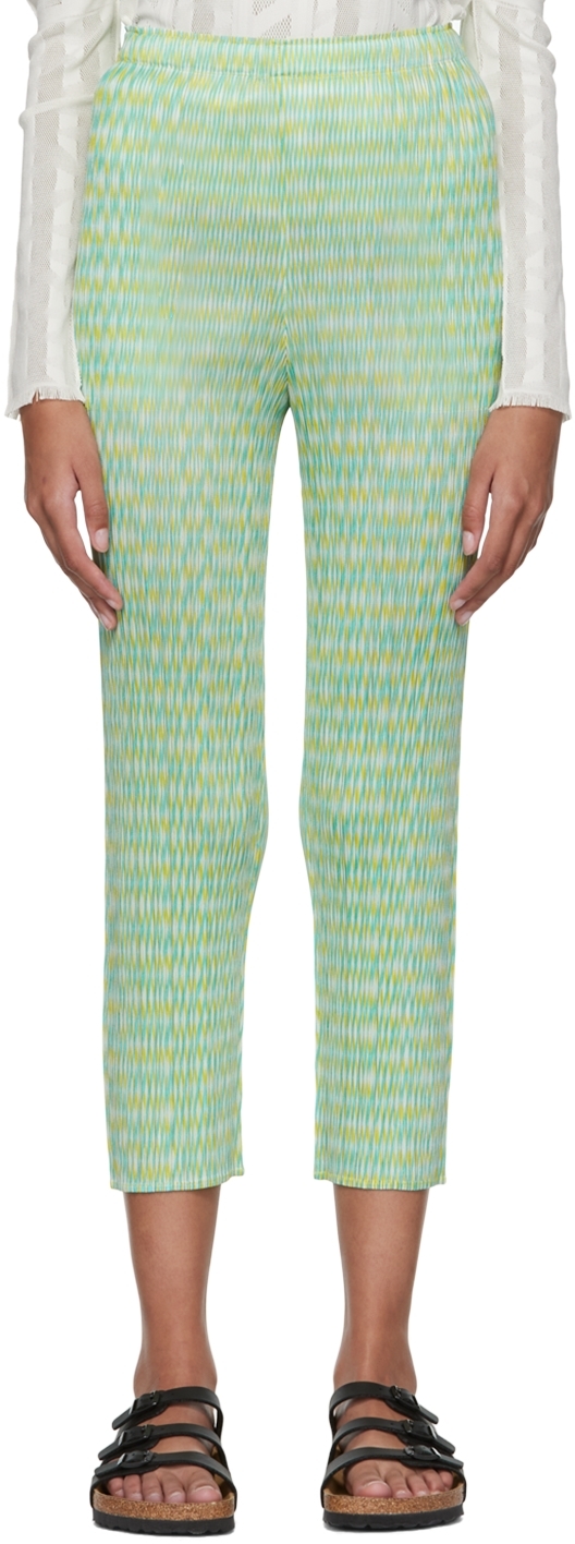 Pleats Please Issey Miyake Green Polyester Trousers