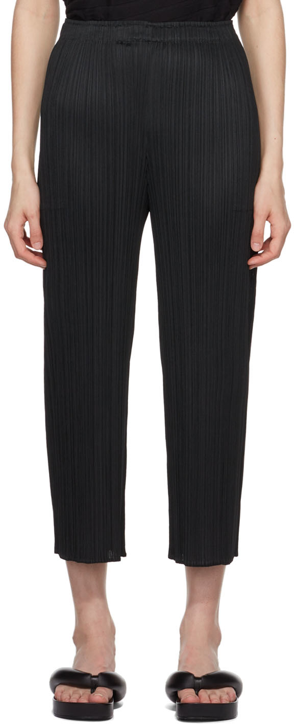Black Sail Trousers by Pleats Please Issey Miyake on Sale