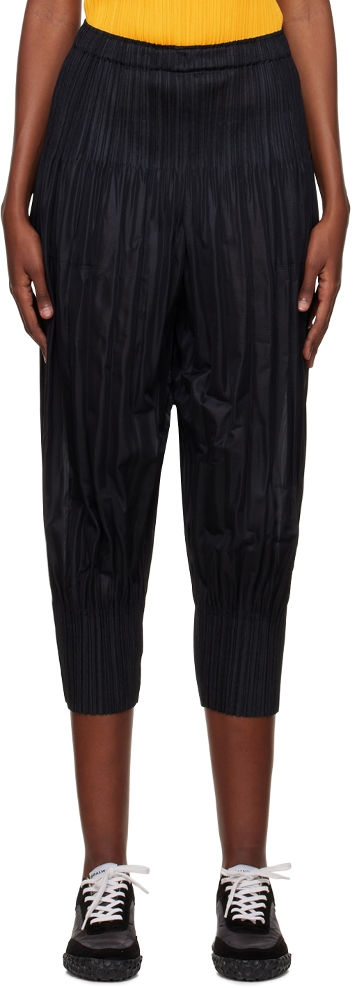 Pleats Please Issey Miyake: Black Fluffy Trousers | SSENSE