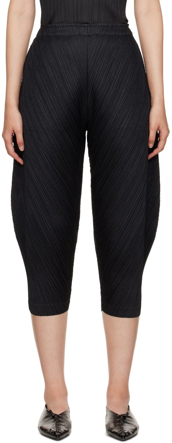 Black Thicker Bottoms 2 Trousers by Pleats Please Issey Miyake on Sale