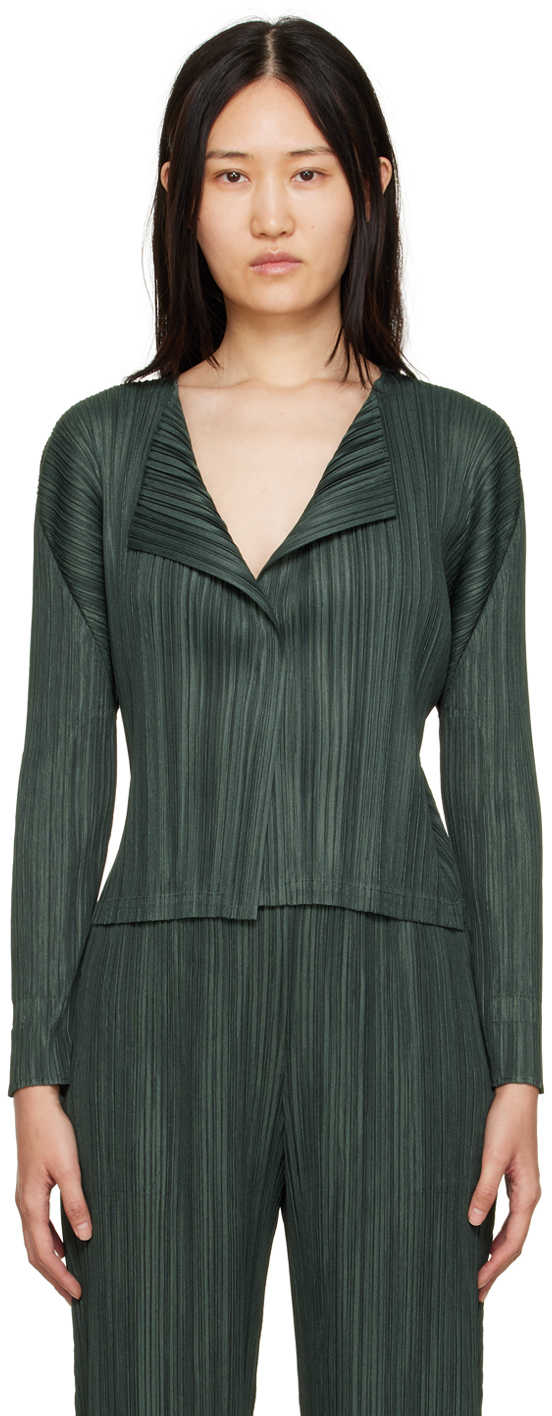 Green Mellow Pleats Cardigan