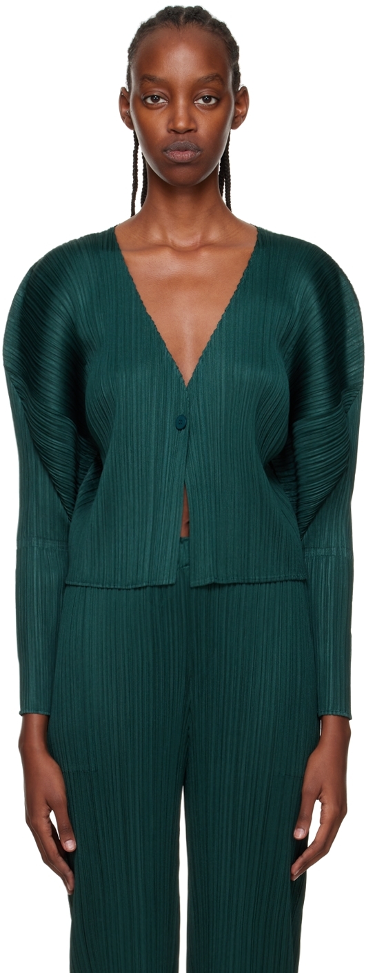 Pleats Please Issey Miyake Green Monthly Colors August Cardigan