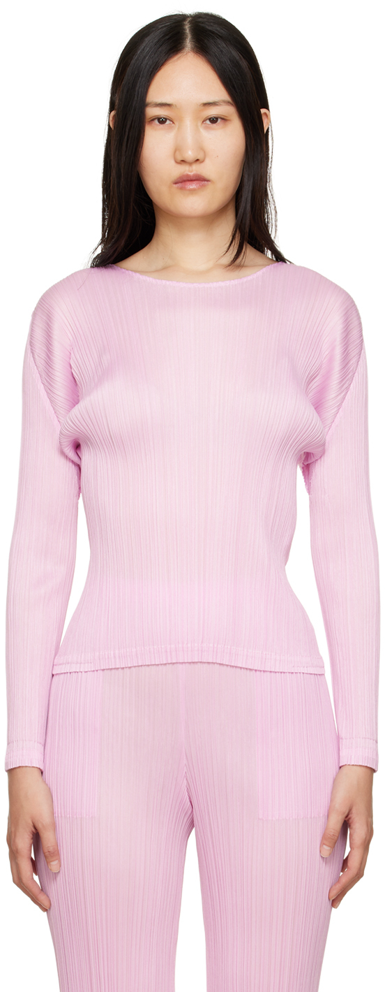 Pleats Please Issey Miyake Pink Monthly Colors September Long Sleeve T-Shirt