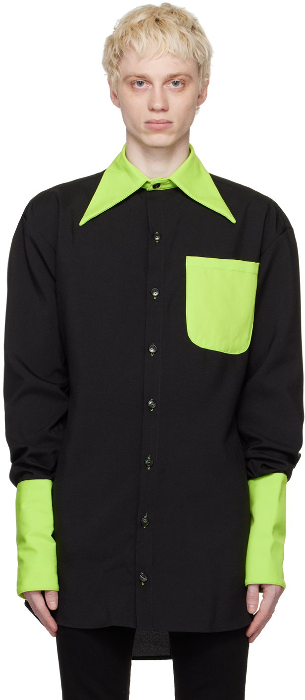 Theophilio Black Button Shirt In Black/green