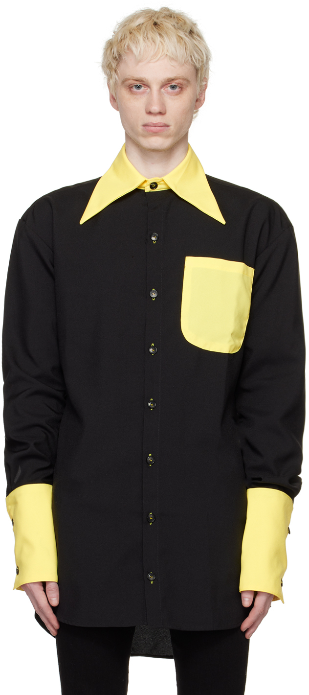 Theophilio Black Button Shirt In Black/yellow