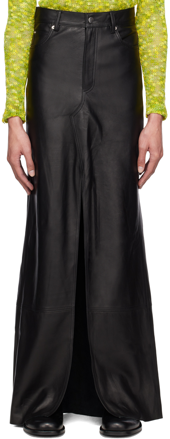 Theophilio Ssense Exclusive Black Leather Maxi Skirt