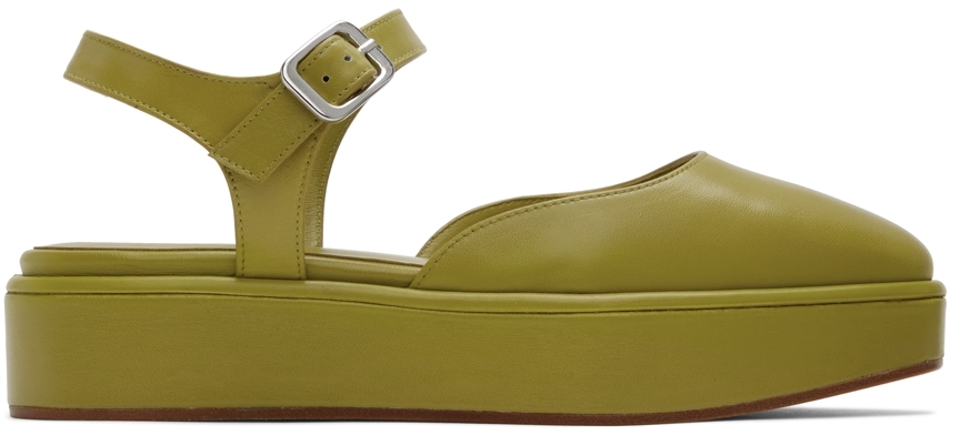 Molly Goddard Green Leather Ballerina Flats In Lime