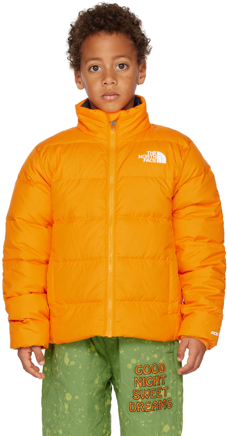 Kids Orange Reversible Down Zip-up Big Kids Jacket In 78m Cone Orange