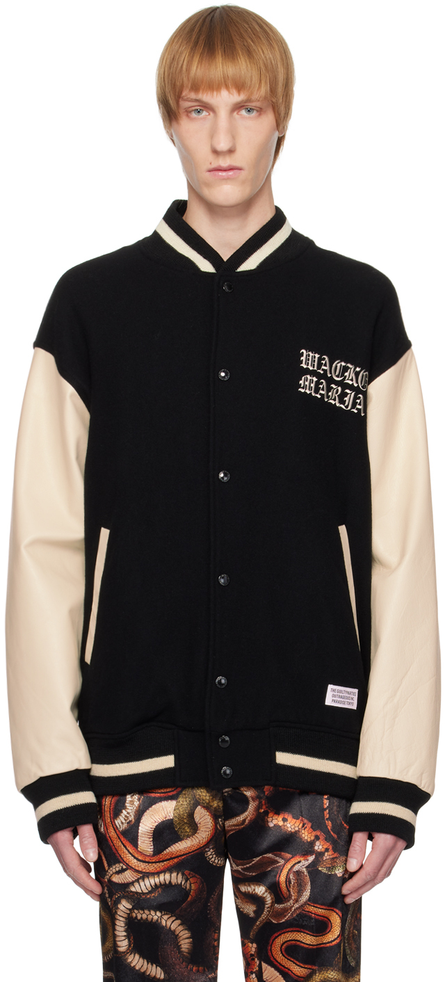 WACKO MARIA: Black Paneled Bomber Jacket | SSENSE