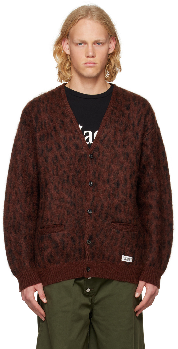 Wacko Maria Burgundy Leopard Cardigan | ModeSens