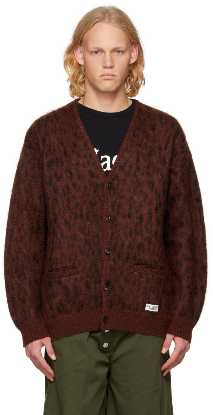 Burgundy Leopard Cardigan by WACKO MARIA on Sale