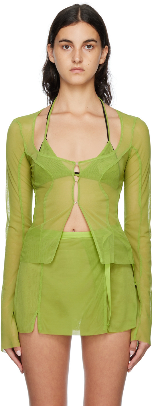 Kathryn Bowen SSENSE Exclusive Green Pulling Cardigan