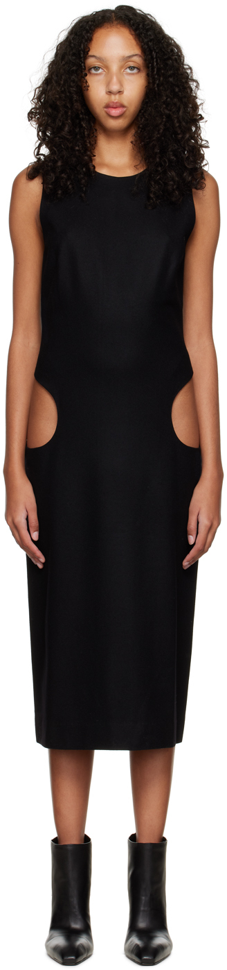 Black Column Hip Cutout Midi Dress