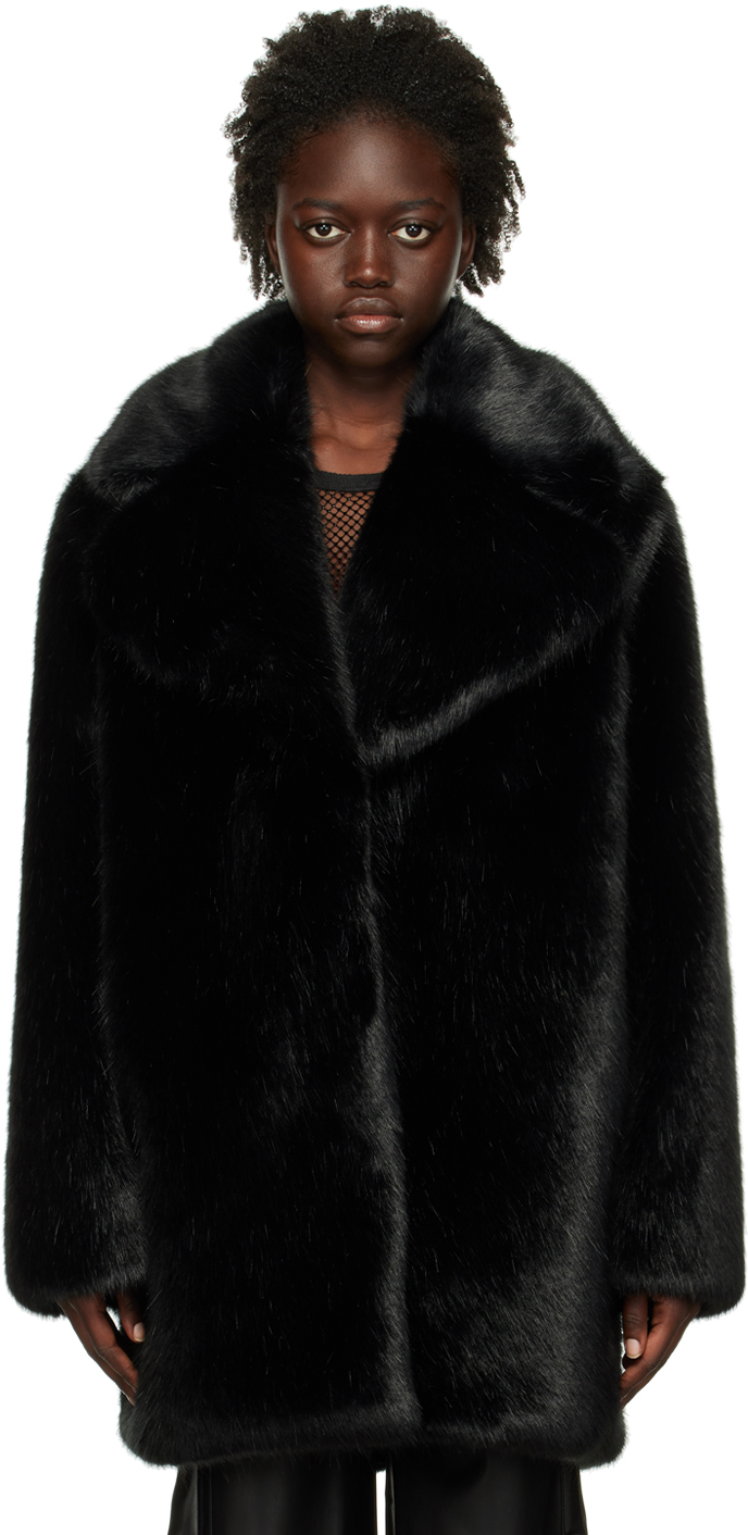 Olēnich: Black Cropped Faux-Fur Coat | SSENSE