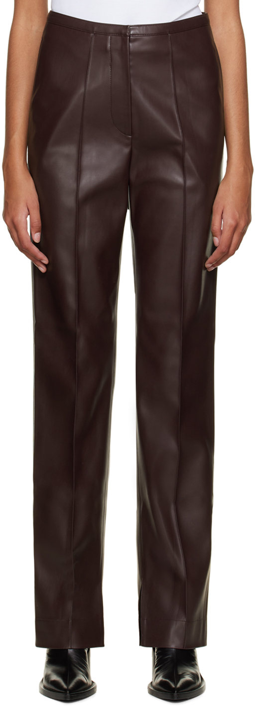 Brown Slit Faux-Leather Trousers