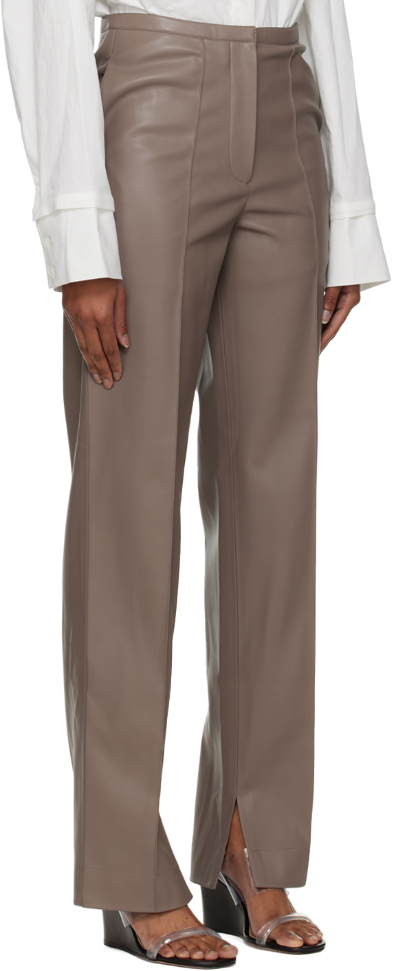 OLENICH TAUPE TWO-POCKET FAUX-LEATHER TROUSERS 