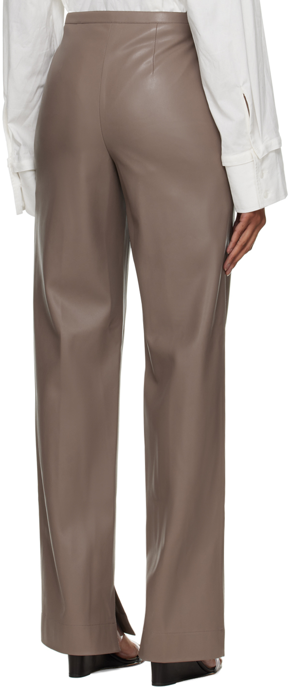 OLENICH TAUPE TWO-POCKET FAUX-LEATHER TROUSERS 