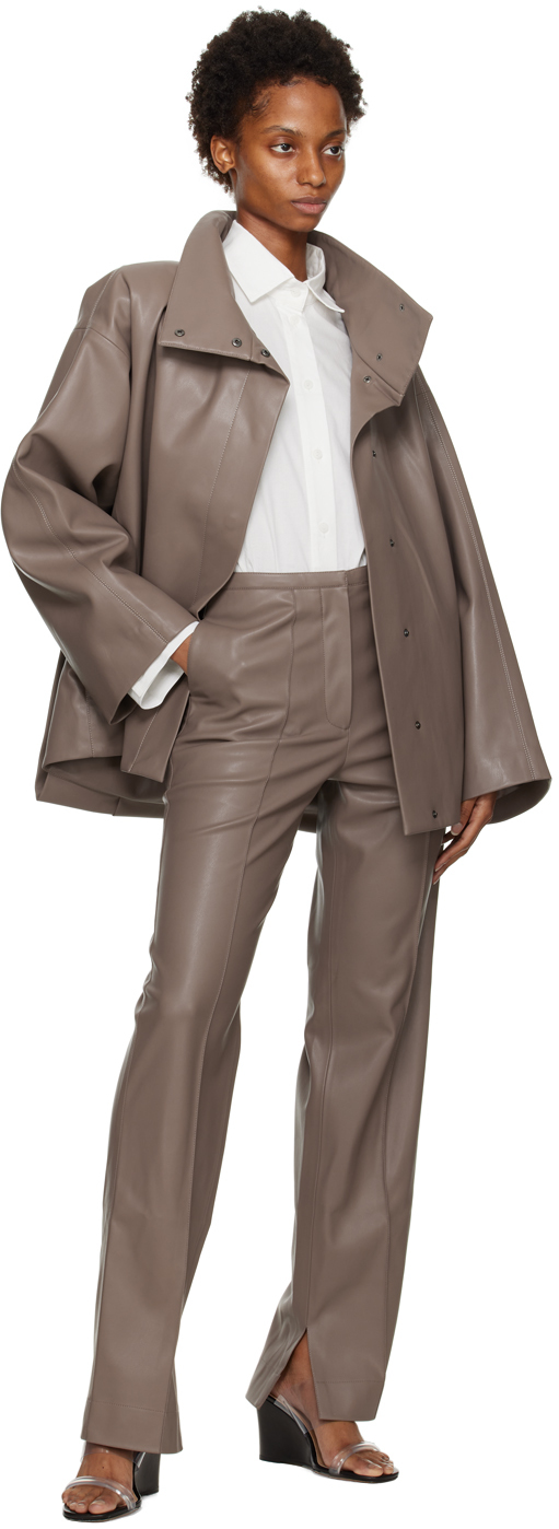 OLENICH TAUPE TWO-POCKET FAUX-LEATHER TROUSERS 