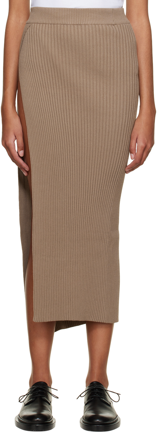 Taupe Slit Midi Skirt