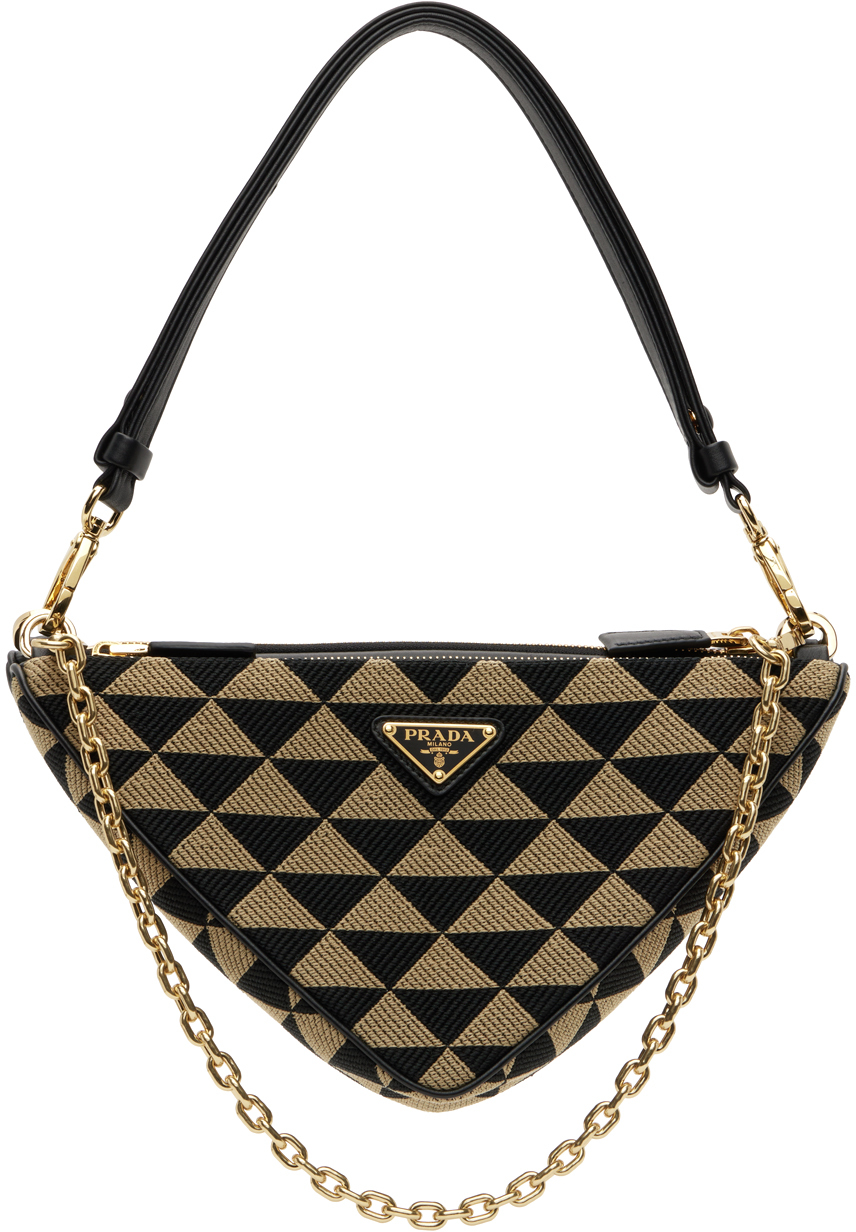 Prada: Black & Beige Triangle Shoulder Bags | SSENSE